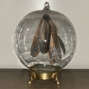 Anthropologie Feather Glass Sphere Dome with Antique Gold Base - Decorative NWT